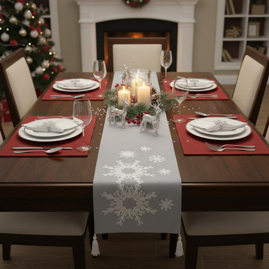 Comfy Hour Let It Snow Collection 13" x 72" Winter Christmas Snowflake Table Runner, Polyester