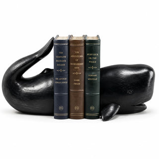 Comfy Hour Farmhouse Home Decor Collection Resin Set 2 Whale Bookends Art Bookends Solid Heavy Weight, Black