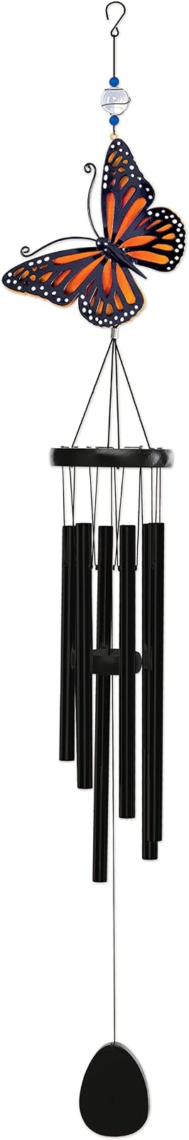Sunset Vista Designs Orange Butterfly Wind Chime, 32-inch Height, Home Decor, Outdoor Accent, Noisemaker