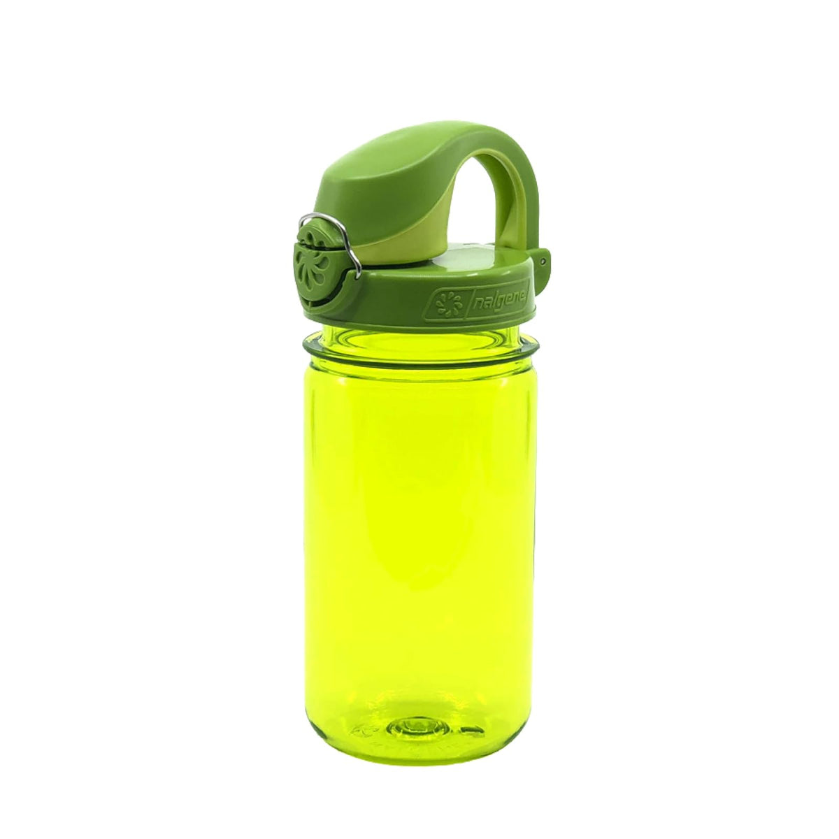 Nalgene Sustain Tritan BPA-Free Kids On The Fly Water Bottle Made with Material Derived from 50% Plastic Waste, Leak Proof, Durable, BPA Free, Carabiner Friendly, Reusable, 12 oz, Green Sprout