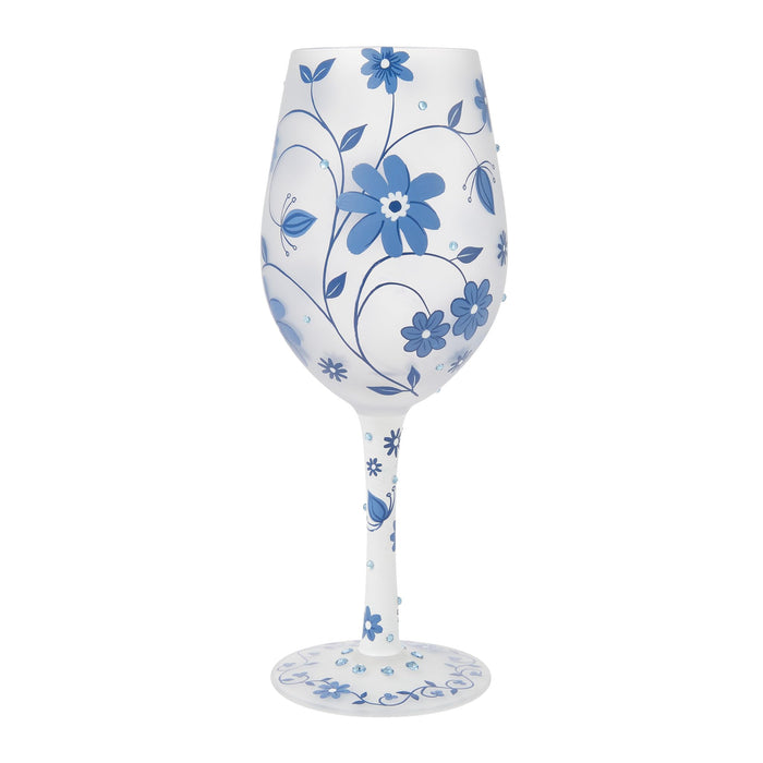 Enesco Lolita Designs Chinoiserie Charm Floral Hand-Painted Artisan Wine Glass, 15 Ounce, Multicolor