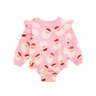 Mud Pie Sweatshirt, Pink, Kids Christmas Pink Santa Sweatshirt Bubble