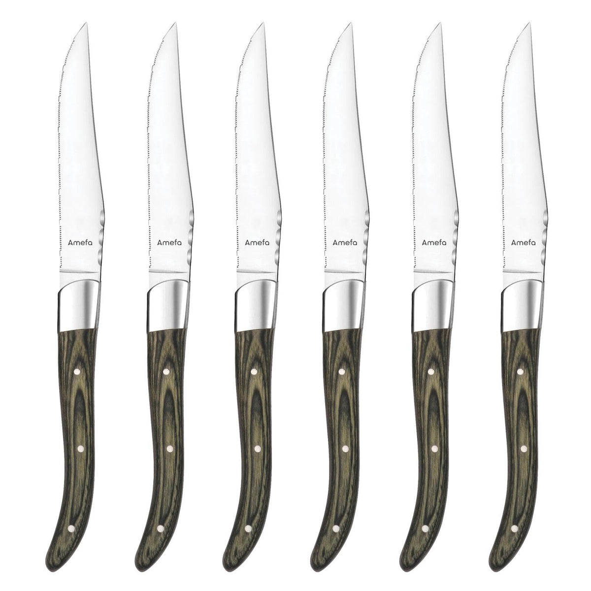Amefa Kitchen Knife, Set Of 6, Green/Brown