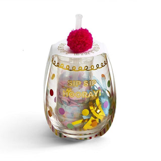 Two's Company 53096 Sip Sip Hooray! Happy Birthday Stemless Glass with Confetti Popper and Noise Maker, 16 Ounce
