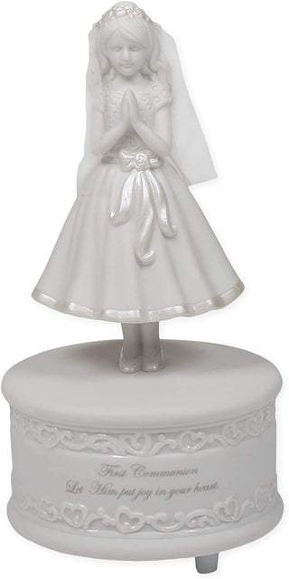 Roman First Communion Girl 7.5 Inch Porcelain Musical Figurine Plays The Lord's Prayer