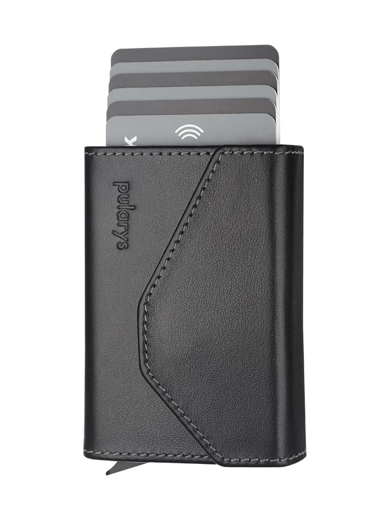 PULARYS Mini Wallet RAVEN - Multifunckion Credit Card Case - Italian Leather - RFID blocking - Size: 6.5 x 10 x 2.5 cm - Space for up to 7 Cards - Classic Design