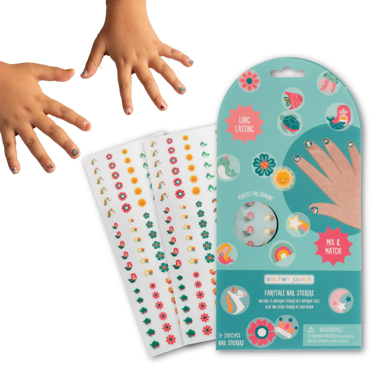 Stephen Joseph Clear Nail Stickers for Kids, 180 Pieces, Ages 3+