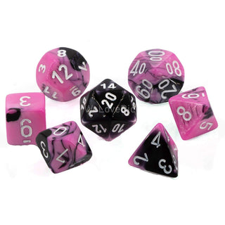 Chessex CHX26430 Dice - Gemini: 7Pc Black-Pink/White, Black/Pink/White
