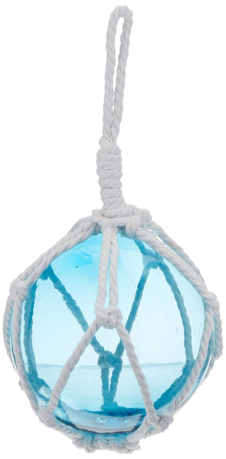 Hampton Nautical Light Blue Japanese Glass Ball Fishing Float with Brown Netting Decoration 3"
