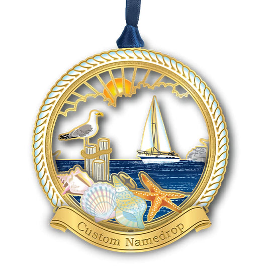 Beacon Design Harbor Pier Ornament with Sea Shell Seagull Starfish, Tree Decoration for Coastal Beach Summer Retirement