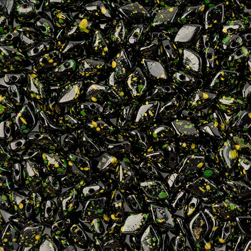 Matubo Czech Gemduo 2-Hole, Jet Confetti Splash Yellow Green, 50g