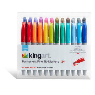 KINGART® Studio Permanent Fine Tip Markers, Set of 24 Unique & Vivid Colors