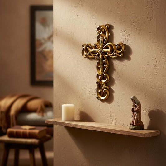 Comfy Hour 12 Inch Gold Cross for Wall, Ornate Religious Decor, 1 Piece
