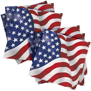 Unique Industries Unique USA Flag Luncheon Paper Napkins, 6.5" x 6.5", Multicolor