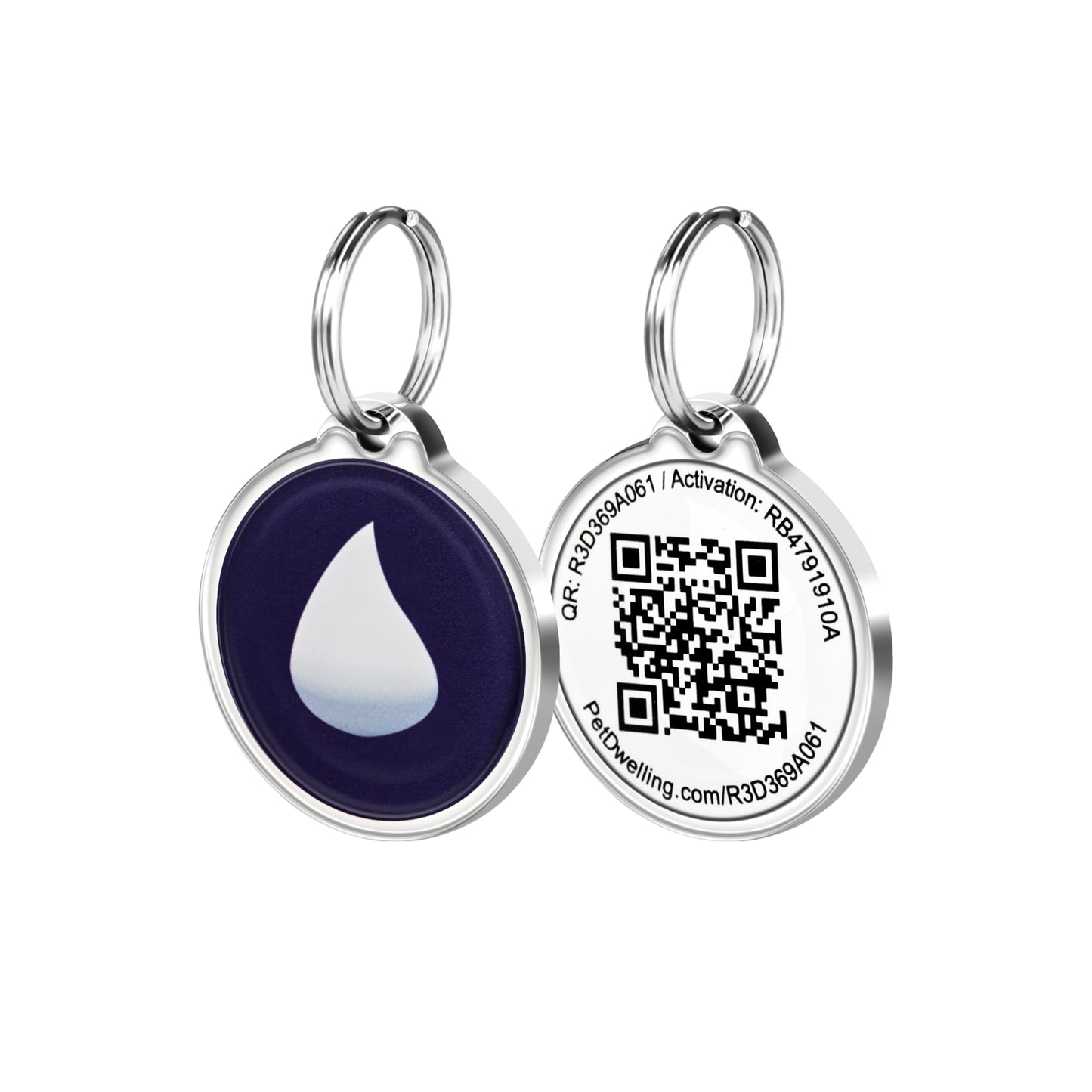 Pet Dwelling 3D Symbol QR Code Pet ID Tag - Dog Tags - Cat Tags - Online Pet Profile - Instant Email Alert of QR Tag Scanned GPS Location (2D-Rain Drop)