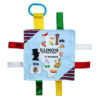 Baby Jack & Co 8x8” Learning Lovey Illinois State Tag Stroller Toy for Babies - Crinkle Toys for Developing Five Senses - Learn About Capitals - Travel with Baby Jack - BPA Free Clip