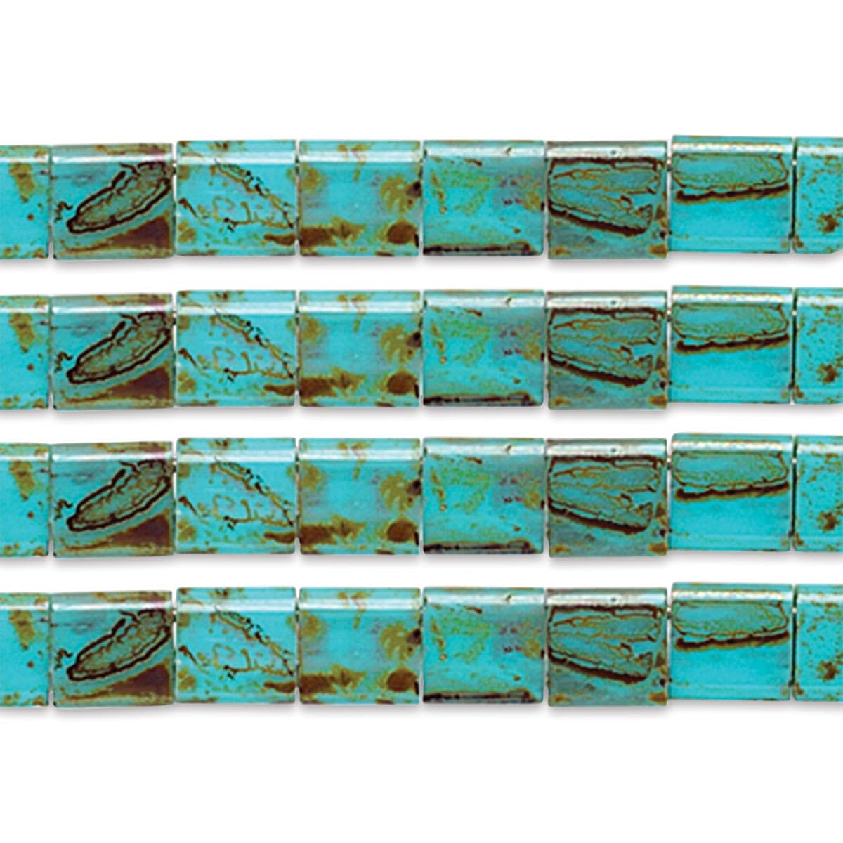 John Bead Craft Bead, 5x5mm, Turquoise with Brown Picasso Opaque
