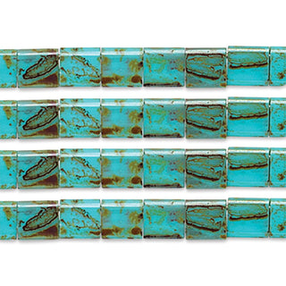 John Bead Craft Bead, 5x5mm, Turquoise with Brown Picasso Opaque