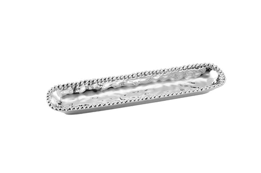 Pampa Bay Salerno Porcelain Cracker Tray with Titanium-Plated Border — Silver
