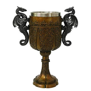 Pacific Trading Giftware Double Dragon Drinking Chalice Goblet 9 inches Tall