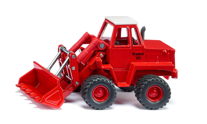 SIKU 3563, Kramer 411 Wheel Loader, Children's Toy, 1:50, Metal/Plastic, Red, Moveable Bucket and Loading arm, Chunky Rubber Tyres