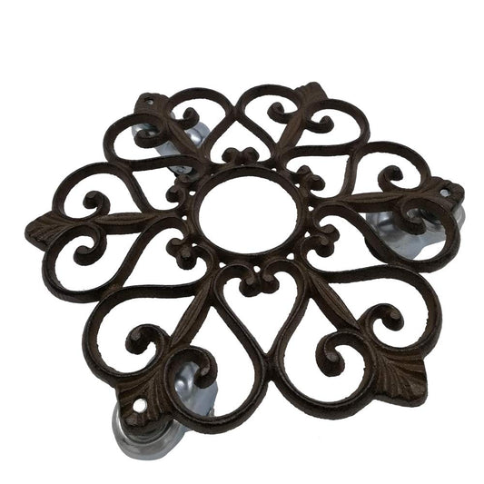 Comfy Hour Rustic Style Collection Cast Iron Heart Garden Plant Trolley Flowerpot Holder