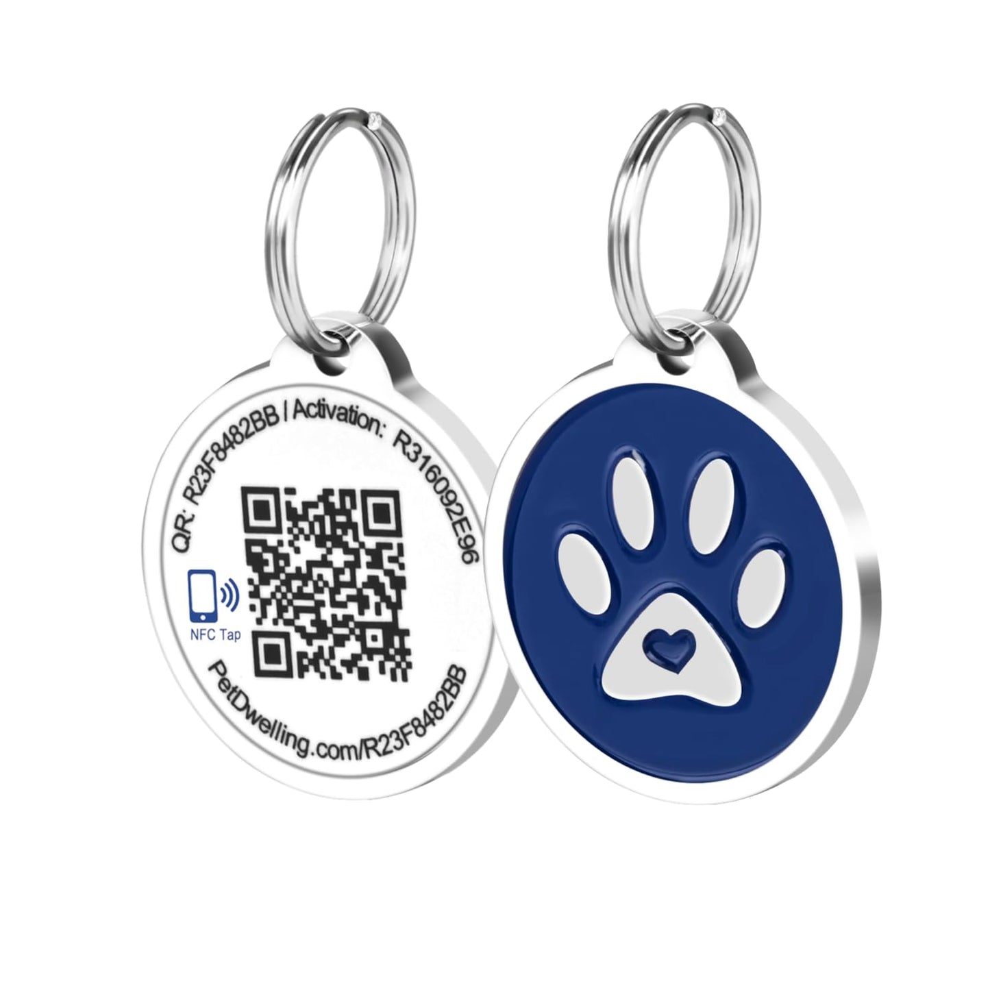 Pet Dwelling Smart QR Code-NFC Pet ID Tag - Dog Tags - Cat Tags - Online Pet Profile - Instant Email Alert -Scanned QR Tag GPS Location (Blue Paw)