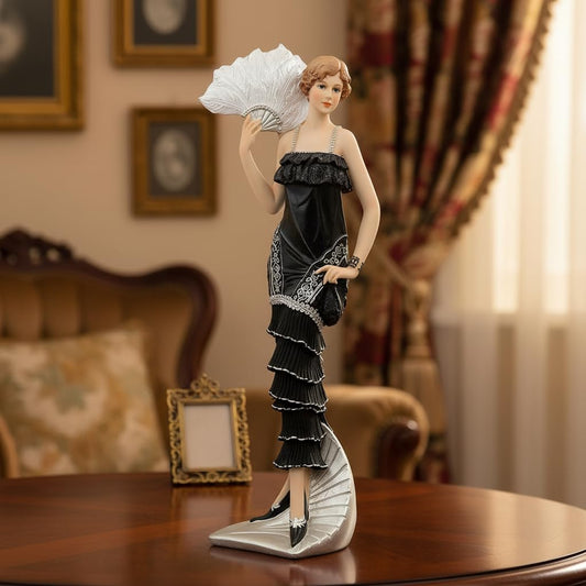 Comfy Hour 13.6 Inch Victorian Lady Figurine, Art Deco Fan Statue