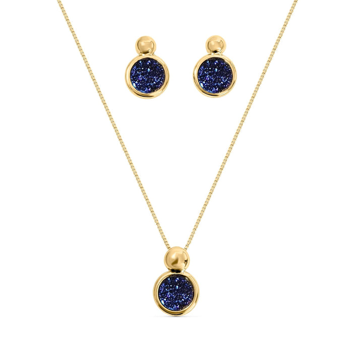 BStones Jewelry Set, Yellow Gold, Blue Druzy