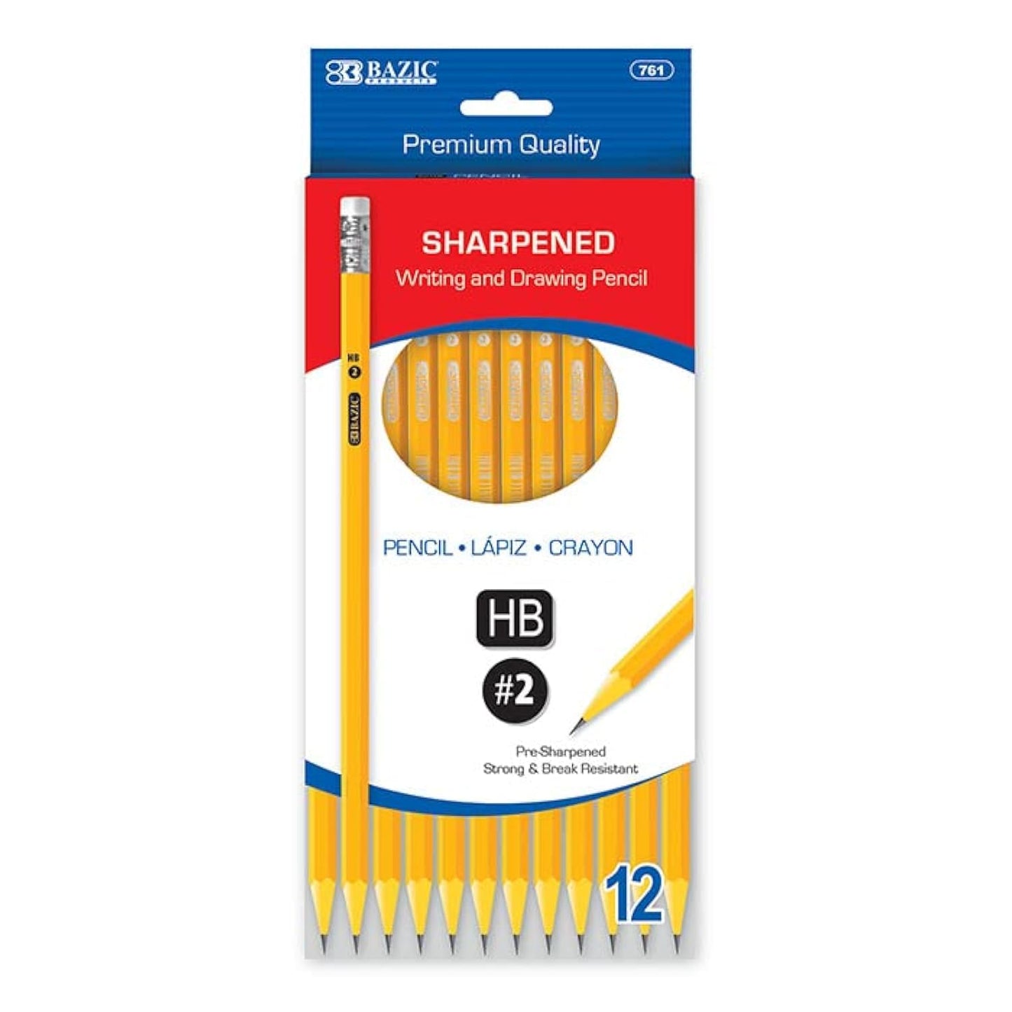 BAZIC Pre-Sharpened #2 Premium Yellow Pencil (12/Pack)