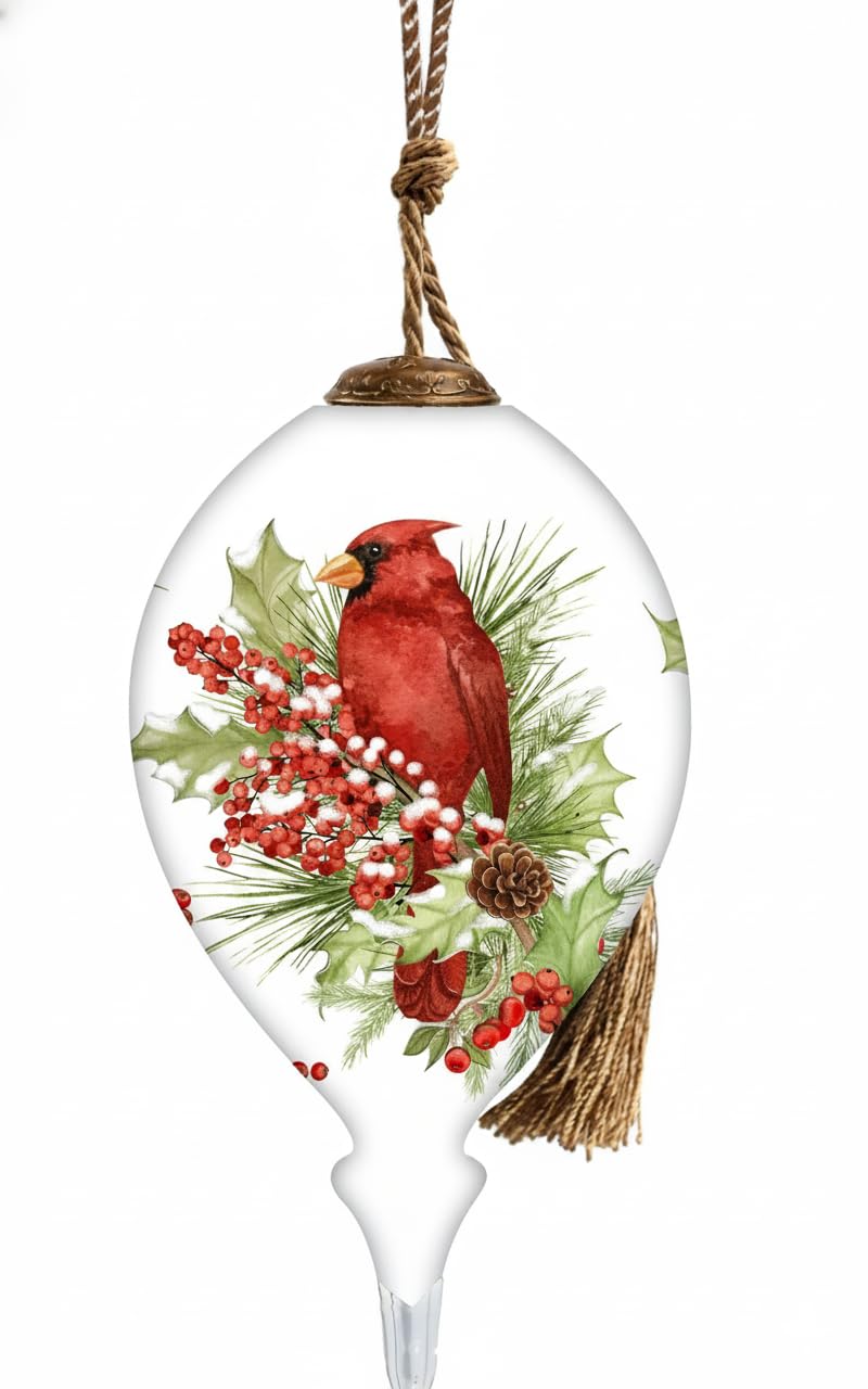 Inner Beauty Gifts Cardinal on Berry Branches with Noel Hanging Glass Ornament