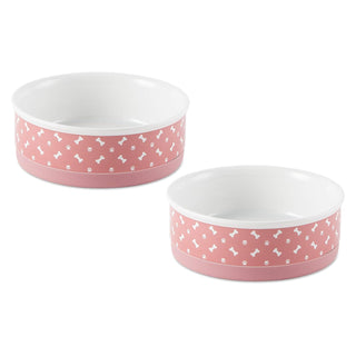 Bone Dry Pet Feeder, Medium Bowl Set, 6x2", Rose