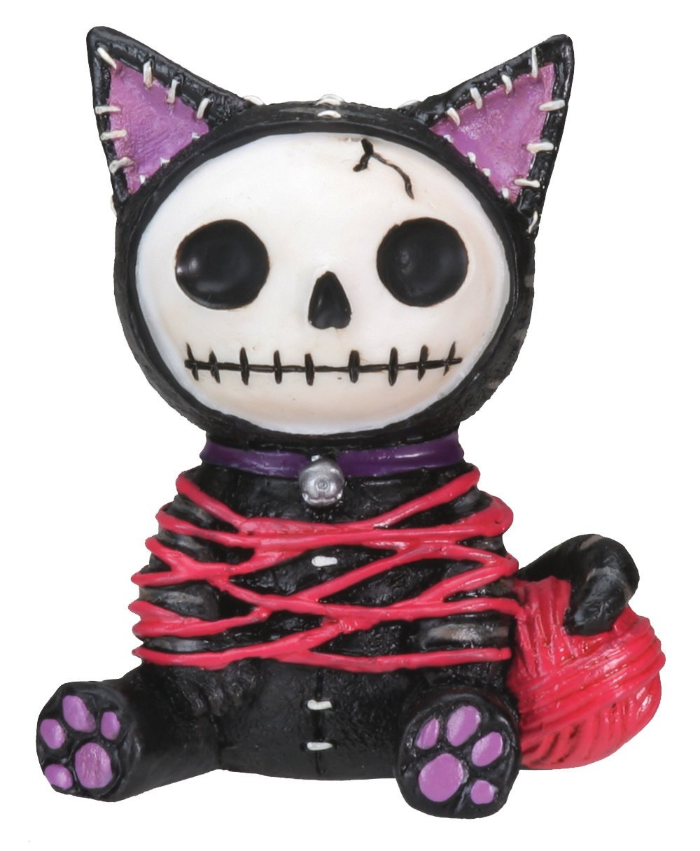 Pacific Trading Black Mao Mao Cat Furry Bones Statue Display