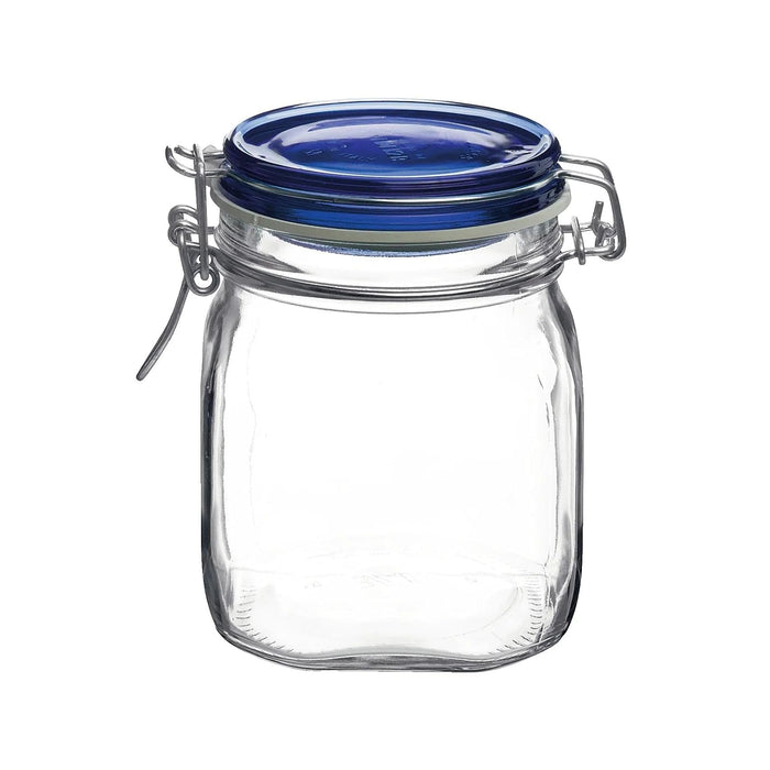 Bormioli Rocco Fido Square Jaw with Blue Lid, 25-1/4-Ounce