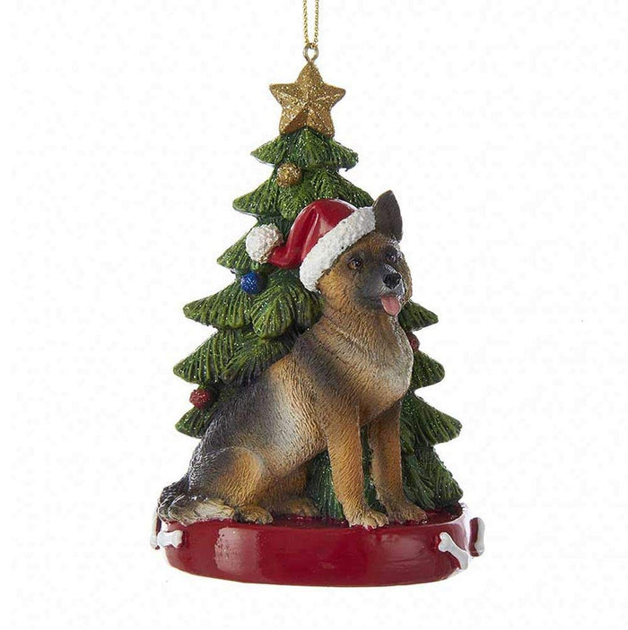 Kurt Adler GERMAN SHEPHERD WITH CHRISTMAS TREE ANE LIGHTS ORNAMENT FOR PERSONALIZATION