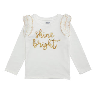 Mud Pie Shirt, White, Kids Christmas White Holiday Tinsel Long Sleeve Sh