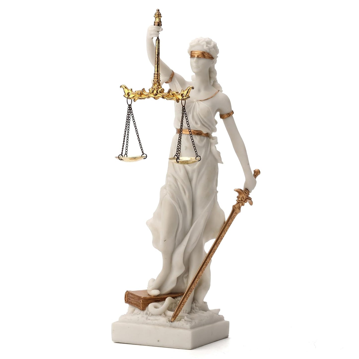 Unicorn Studio Veronese Design 12 Inch Blind Lady Justice Themis Resin Statue White Gold Finish