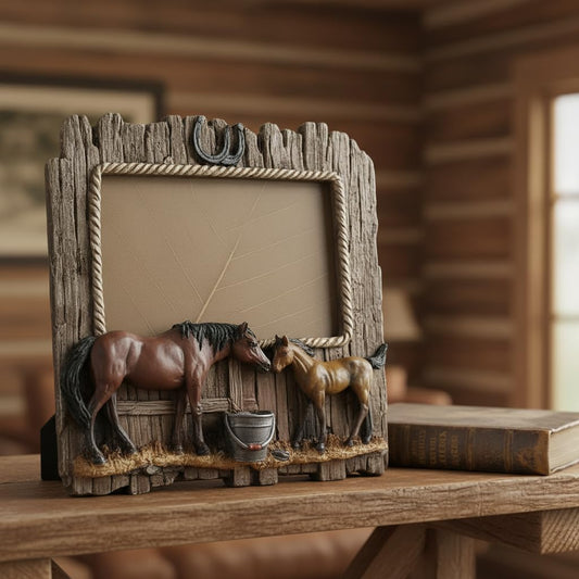 Comfy Hour 7.75 Inch Horse Picture Frame, Rustic Western Decor