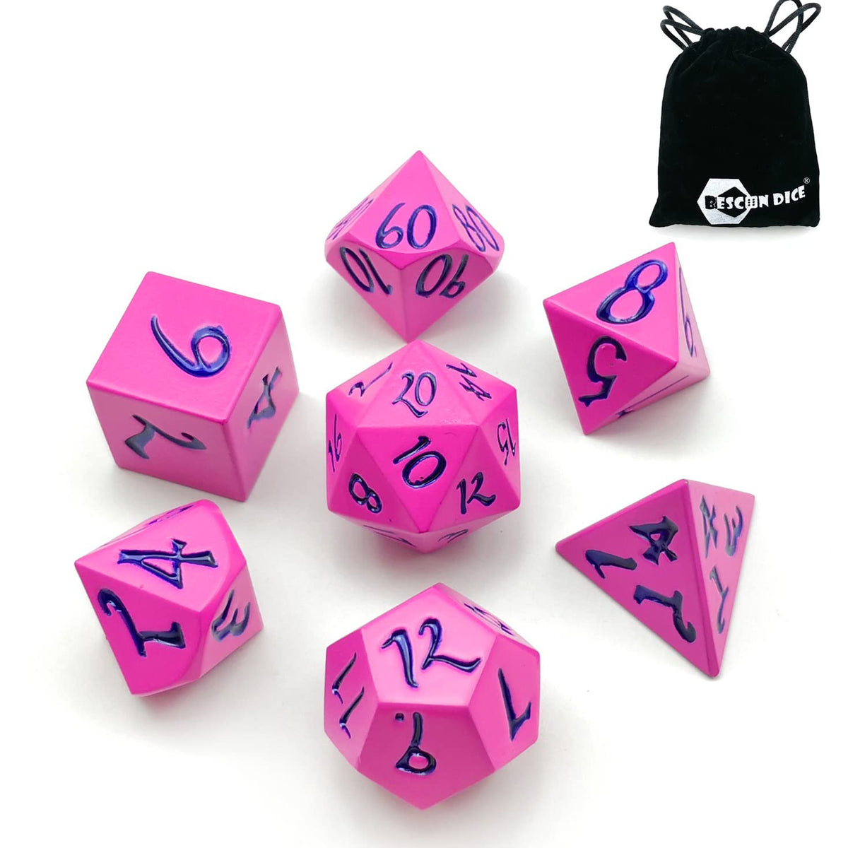 BESCON DICE Game Dice, Standard Size, Deep Pink With Blue Numbers