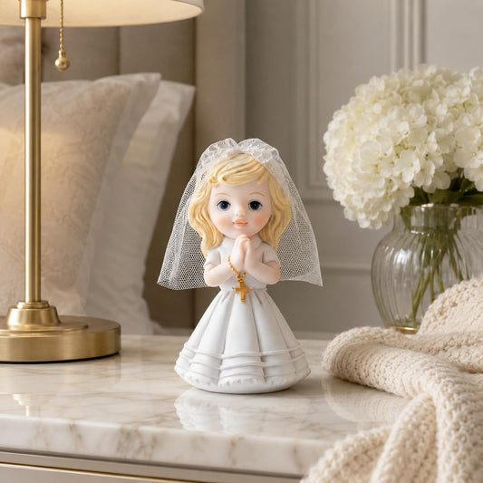 Comfy Hour Praying Girl Communion Collection Resin Praying Girl with Rosary Figurine Keepsake My First Communion