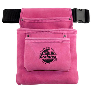 Graintex SS2033 3 Pocket Nail & Tool Pouch Pink Color Suede Leather with 2†Webbing Belt for Constructors, Electricians, Plumbers, Handymen