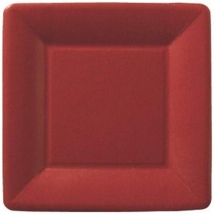 Boston International Ideal Home Range IHR Square Disposable Dessert Paper Plates, 7-Inches, Classic Linen Dark Red