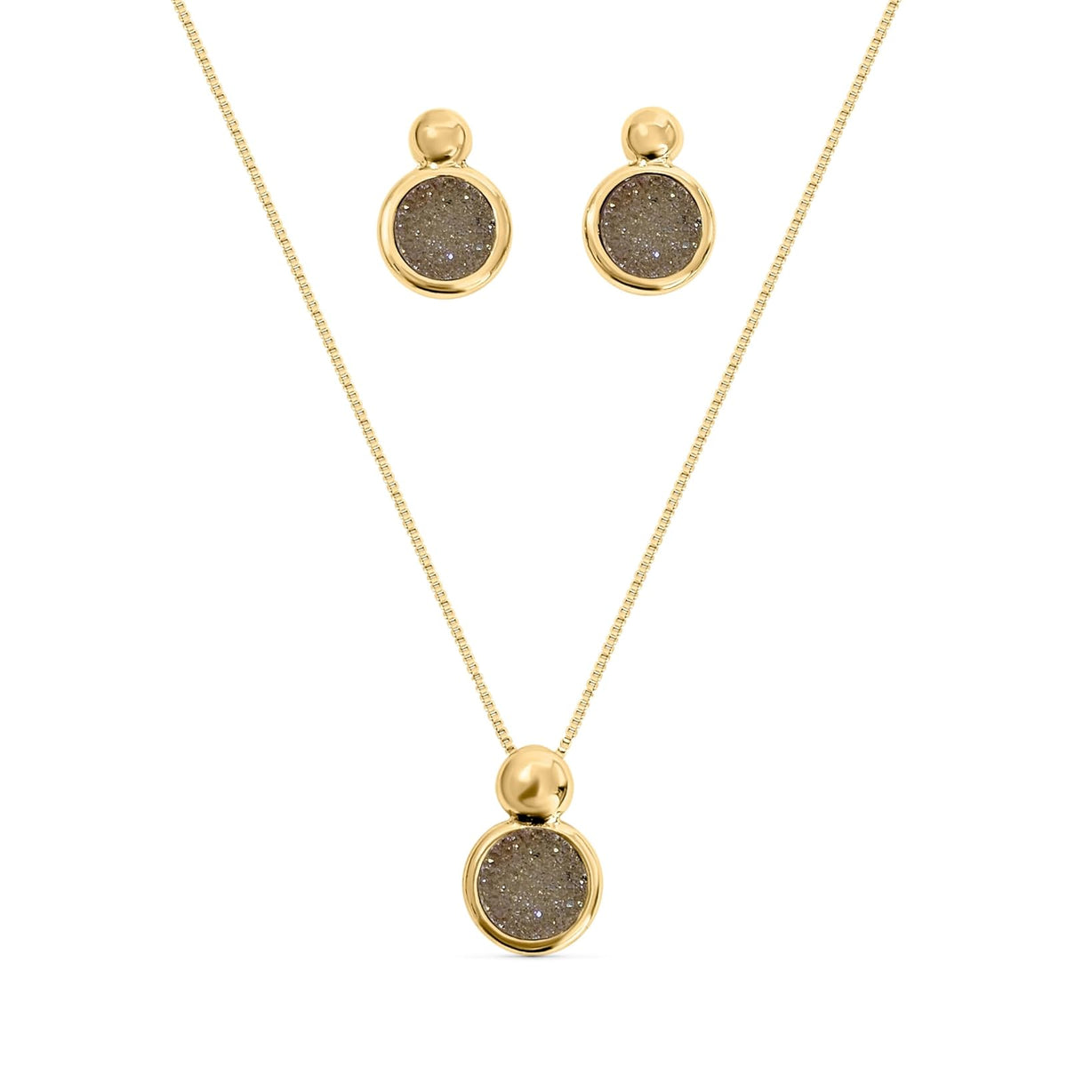 BStones Jewelry Set, Yellow Gold, Pearl Druzy