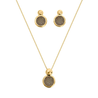 BStones Jewelry Set, Yellow Gold, Pearl Druzy