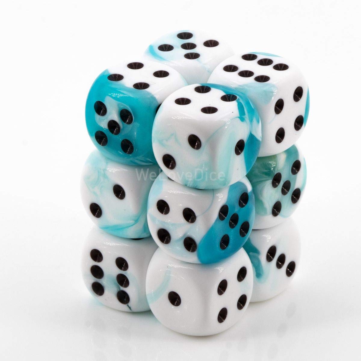 DND Dice Set-Chessex D&D Dice-16mm Gemini White, Teal, and Black Plastic Polyhedral Dice Set-Dungeons and Dragons Dice Includes 12 Dice – D6