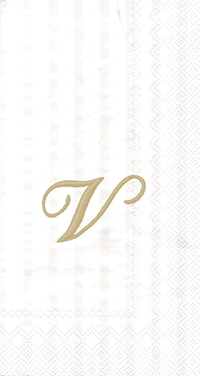 Boston International Ideal Home Range 16 Count 3-Ply Letter V Monogram Guest Towels, White/Gold