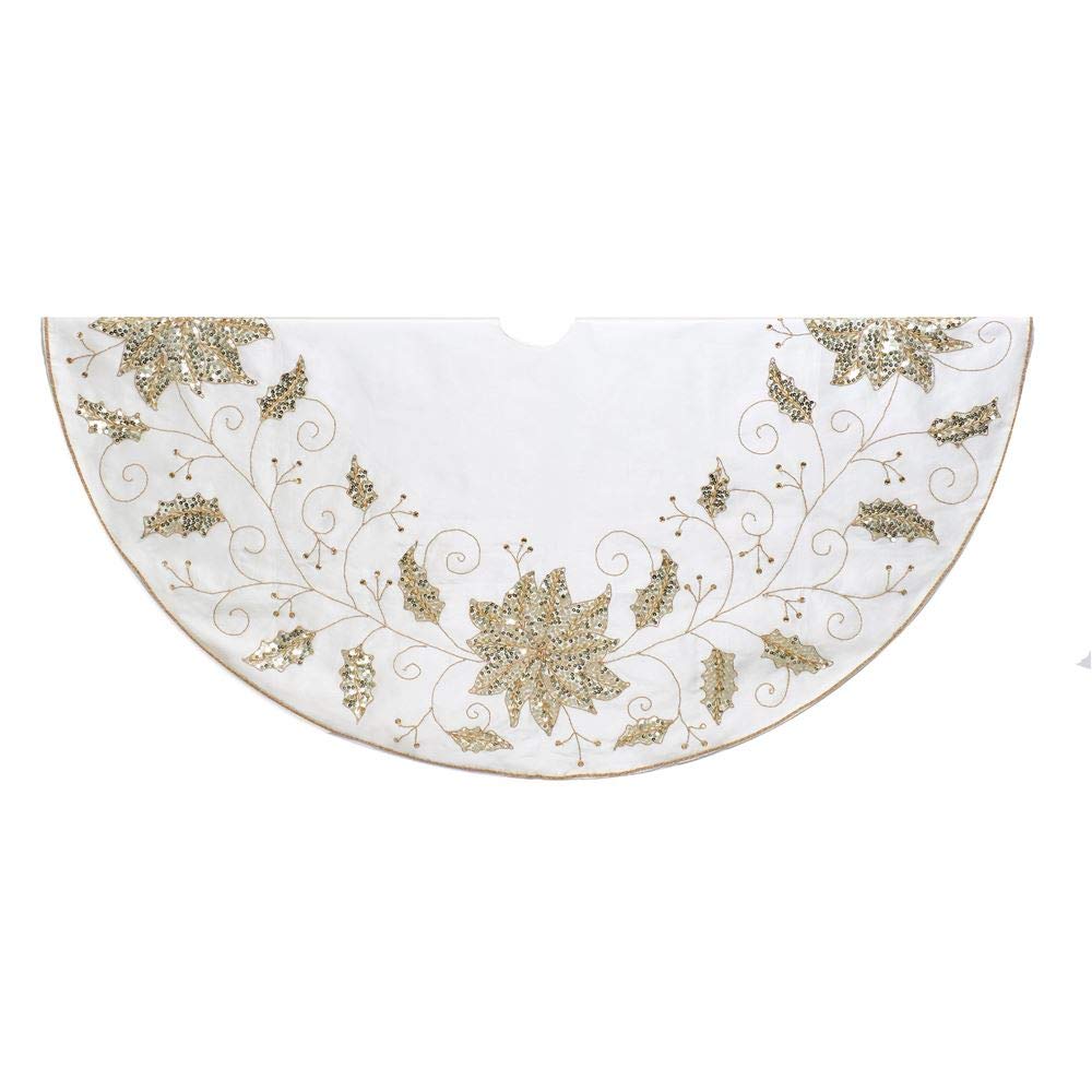 Kurt Adler Kurt S. Adler 54-Inch Ivory Holly Tree Skirt, White, Gold
