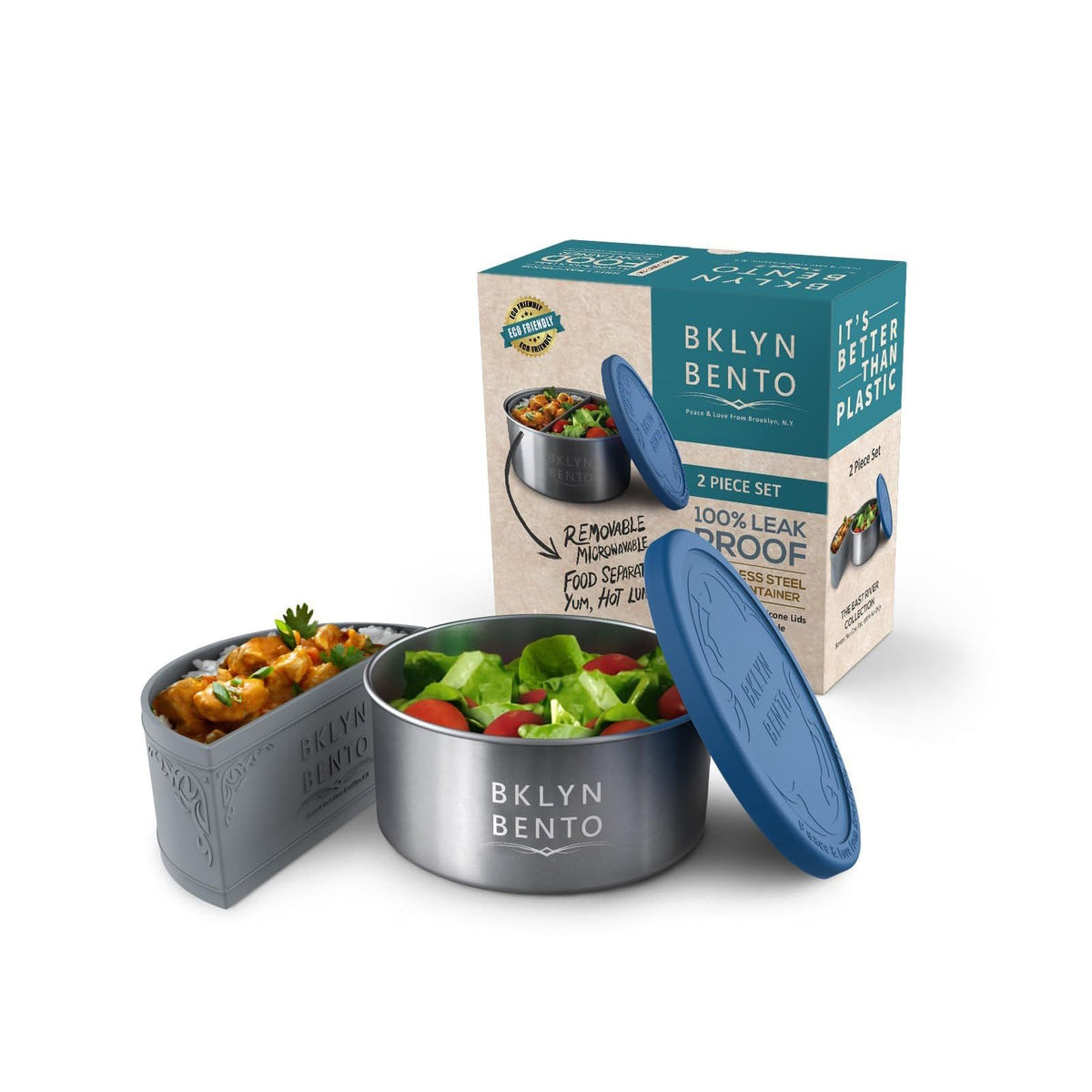 BKLYN BENTO PEACE & LOVE FROM BROOKLYN, N.Y. Food Storage Container, Large, Blue