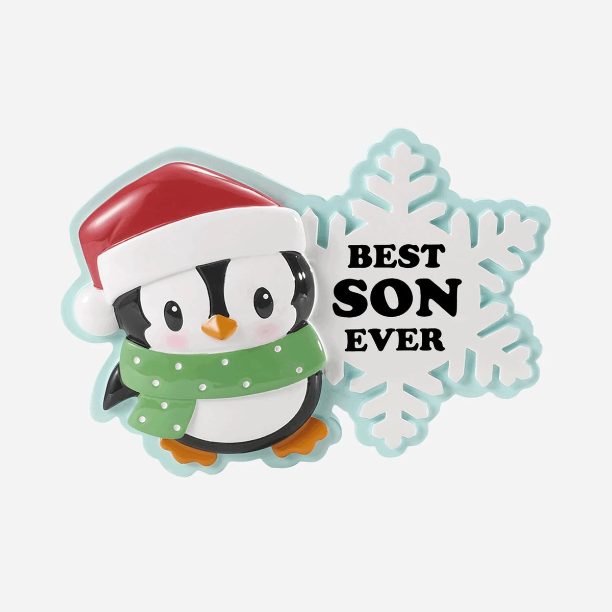 Best Son Ever Personalized Penguin Christmas Ornament with Snowflake Resin