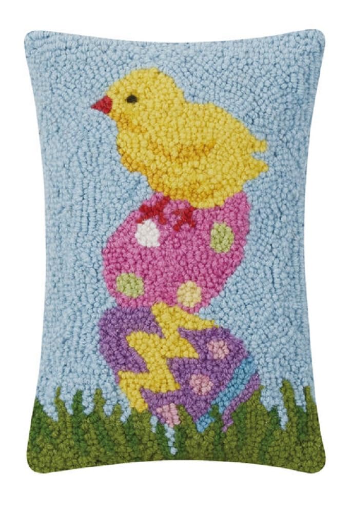 Peking Handicraft Easter Chick Eggs Hook Pillow, 12-inch Height, Wool and Poly Velvet, Home, Home Décor